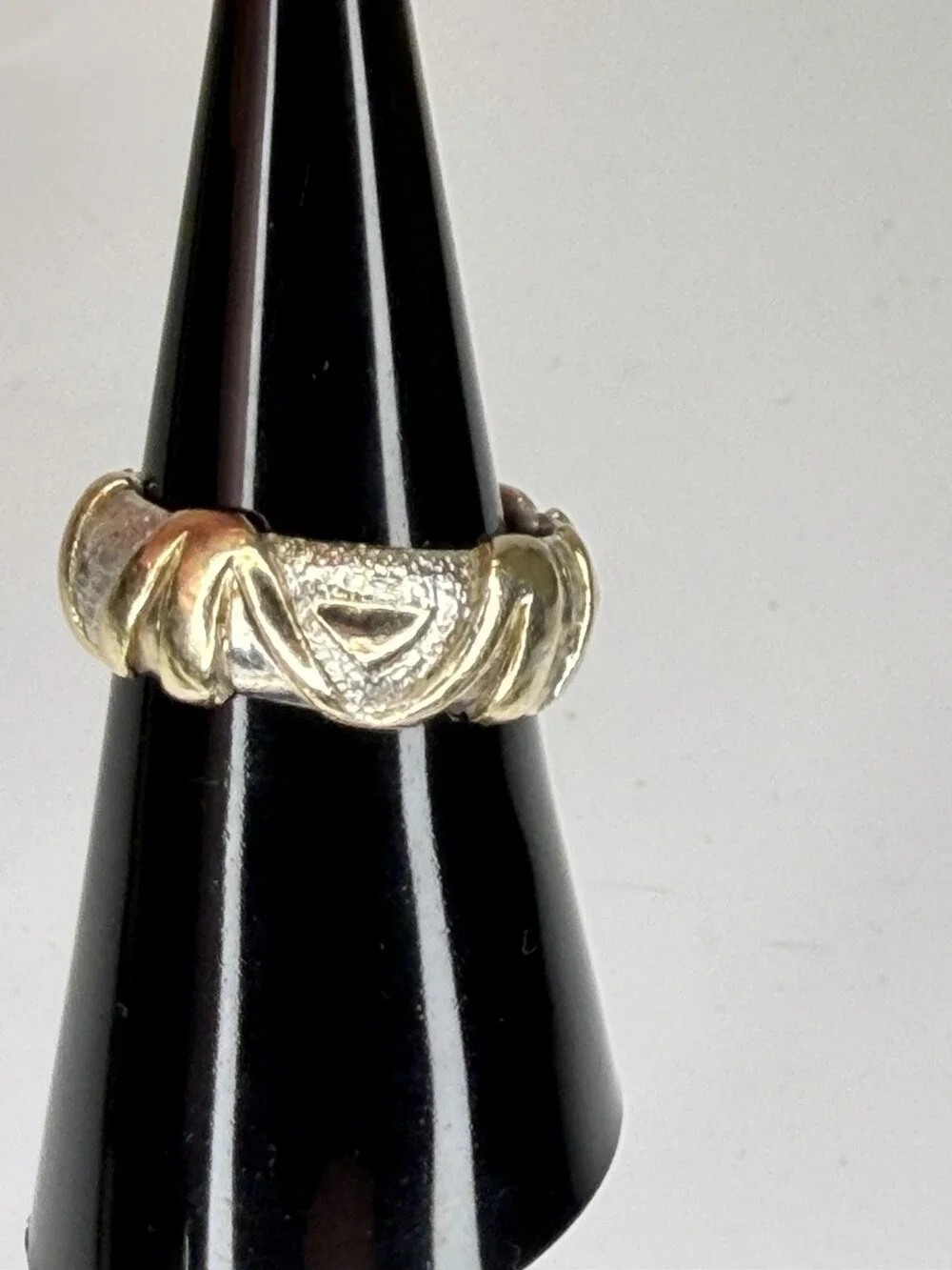 14K Gold 925 Sterling Silver Mixed Metal Ribbon Band Ring Size 7 Heavy 8.1g